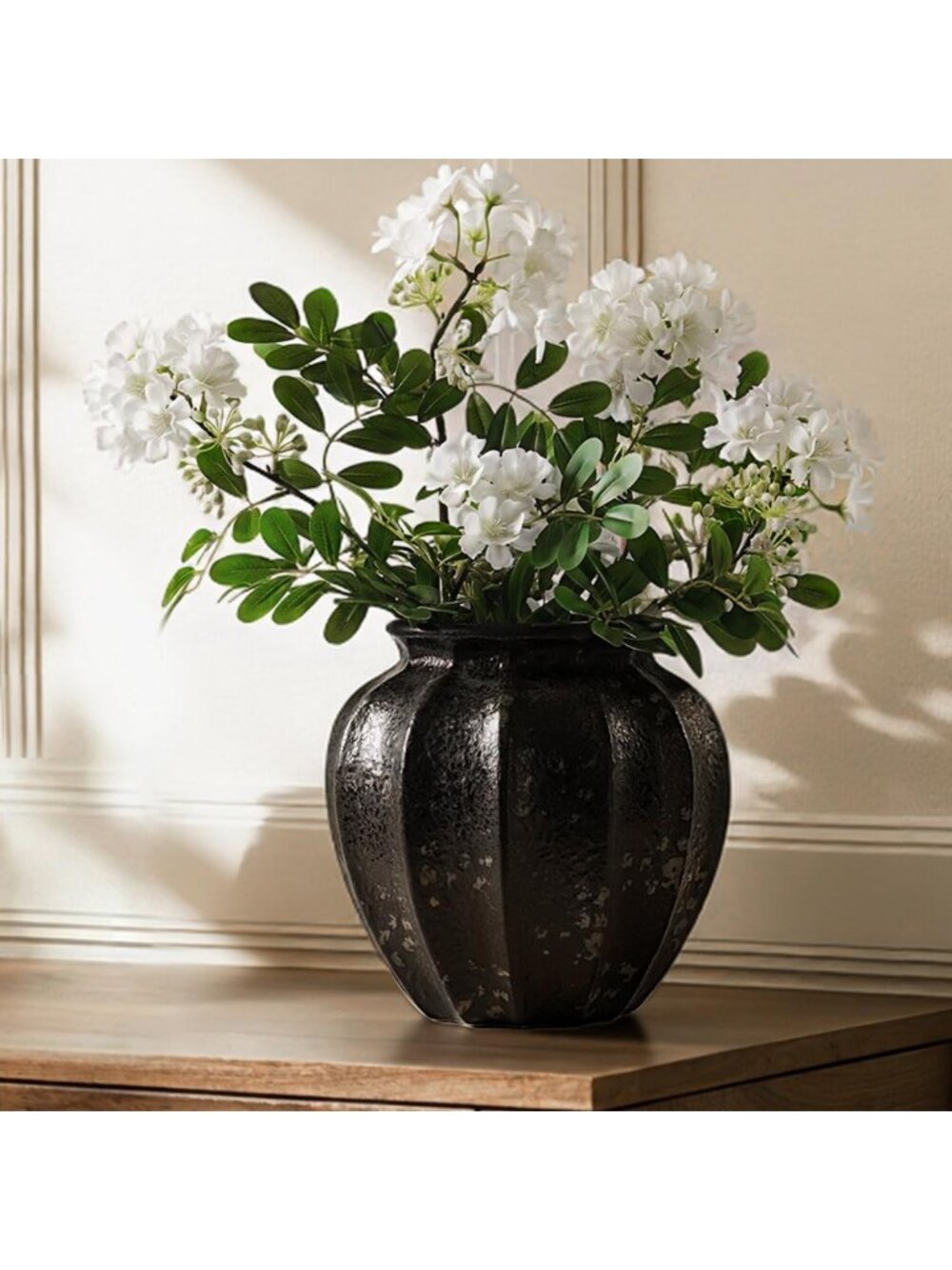 Textured Black Ceramic Flower Vase - 9-Inch Modern Home Decor Accent
